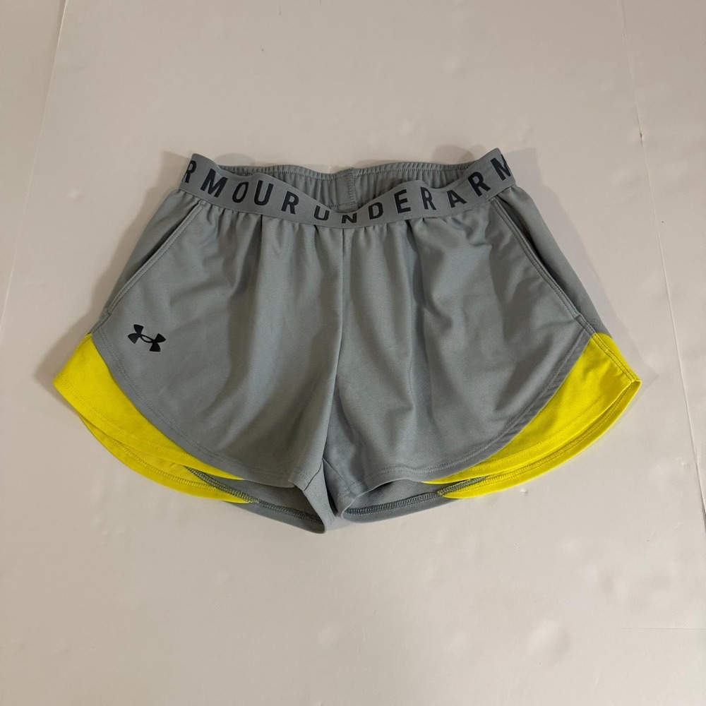 Under Armour HeatGear Gray Neon Yellow Athletic Shorts Womens Small